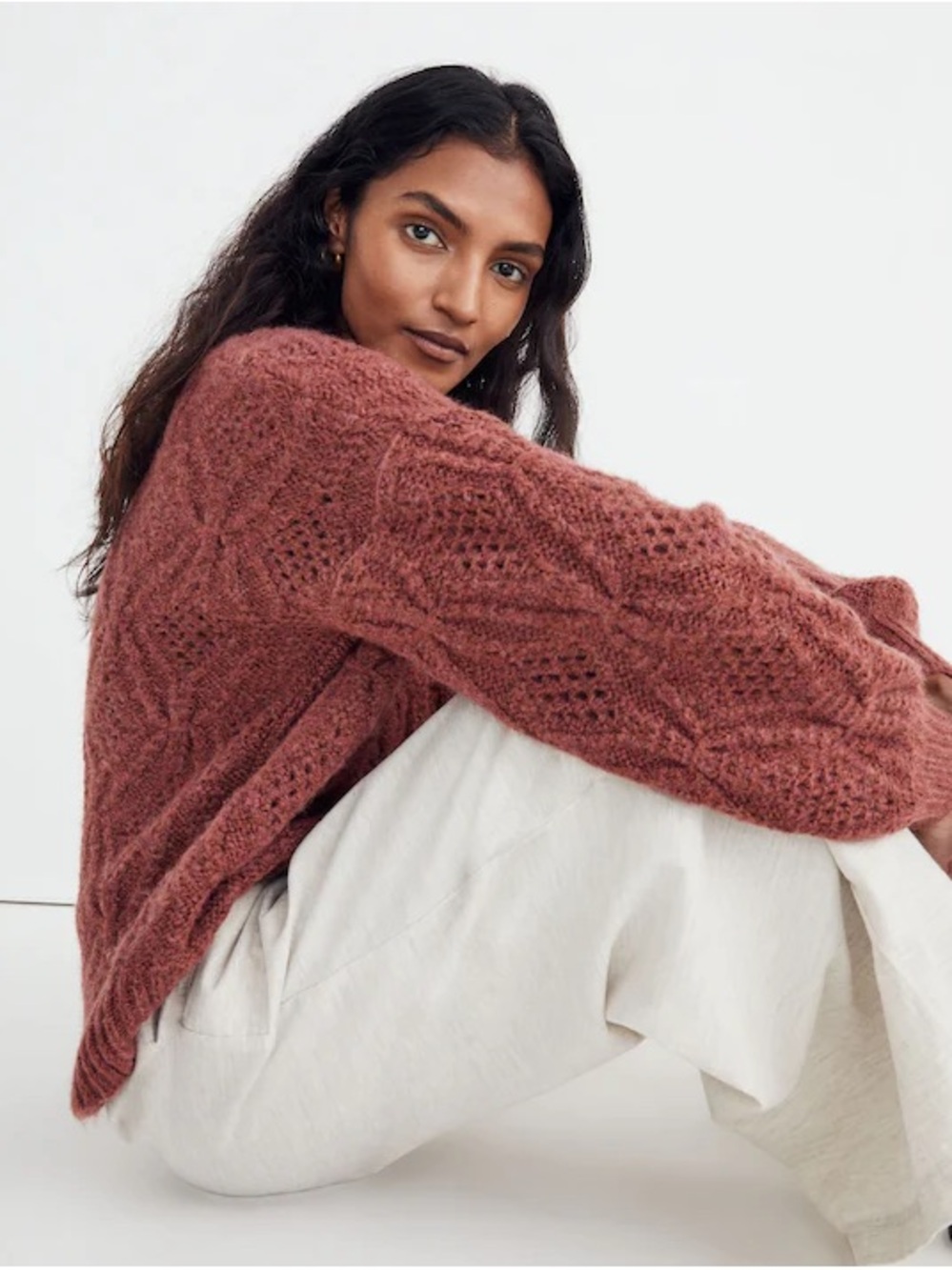 Madewell Cayden Pointelle Balloon-Sleeve Pullover Sweater Size Large Women’s